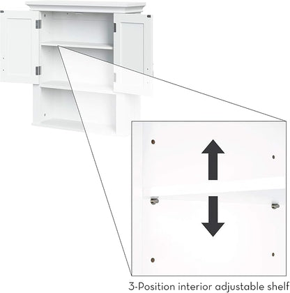 RiverRidge Somerset Two-Door Bathroom and Laundry Wall Mount Storage Medicine Cabinet with Open and Adjustable Shelf - White | Two-Door, Wall Mount, Storage, Open, Adjustable Shelf
