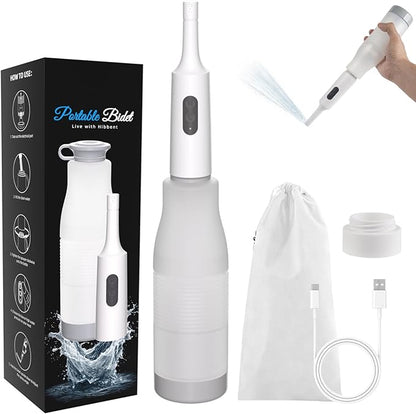 Hibbent Portable Bidet for Travel, High Pressure Electric Handheld Bidet Sprayer, 350-550ML Expandable Bottle for Personal Hygiene, USB-C Rechargeable Waterproof, Travel Sprayer for Women & Men, White