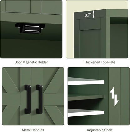 TEENFON Bathroom Cabinet with Adjustable Shelf & 2 Drawers, Farmhouse Storage Cabinet with 2 Doors, Kitchen Storage Cabinets for Living Room, Entryway, Home Office, Forest Green