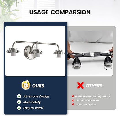 Bathroom Vanity Light Fixtures: 3-Lights Bathroom Lighting Fixtures Over Mirror, Brushed Nickel Vintage Wall Lights with Milky White Frosted Glass Shade for Bath Bedroom