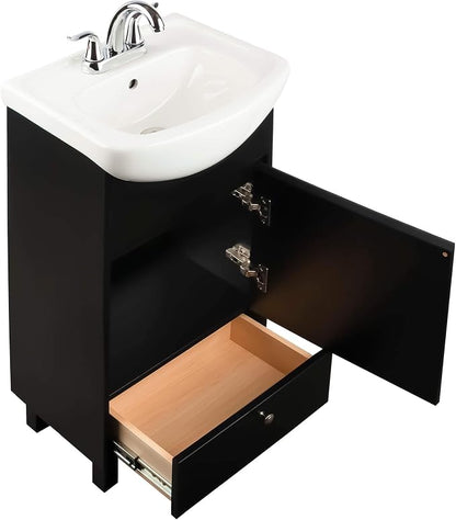 Petite 18 Inch Bathroom Vanity with Sink, Small Freestanding Bathroom Cabinet, Space-Saving Vanity Sink Combo Design, Dual Storage, Satin Black