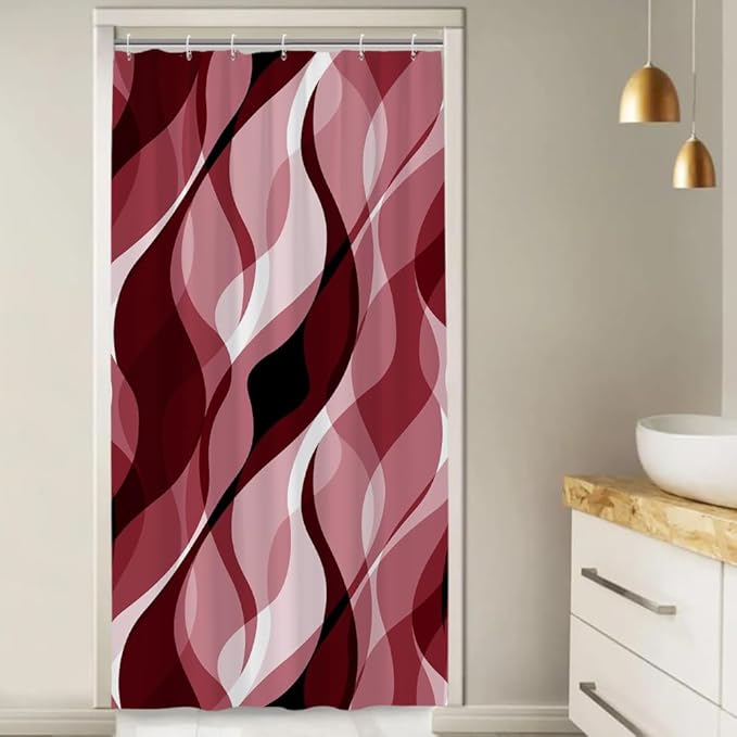 Stall Shower Curtain, Small Red Shower Curtain Set for Bathroom Modern Waterproof Narrow Ombre Shower Curtain Set with Hooks, 36x72 Inch