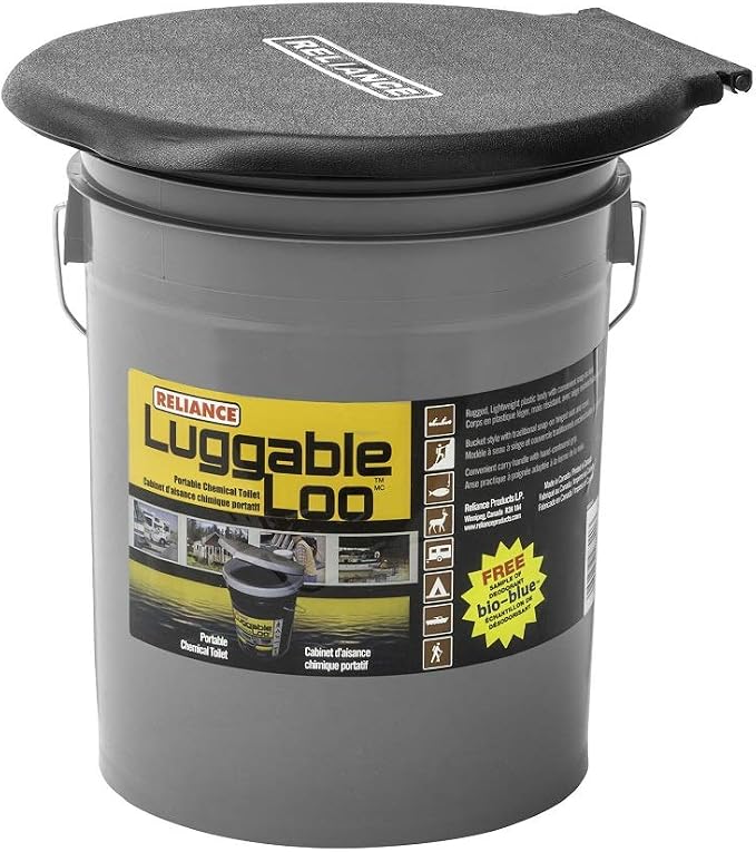 Reliance Products Luggable Loo Portable Toilet, 5 Gallon Capacity, Bucket Style with Snap On Lid, Seat and Cover, Includes Metal Handle for Easy Transport