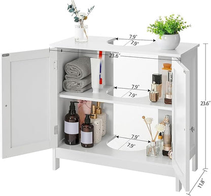 Iwell Pedestal Sink Storage Cabinet with 2 Doors and Shelf, Under Sink Cabinet, Bathroom Sink Cabinet with U-Shape, White