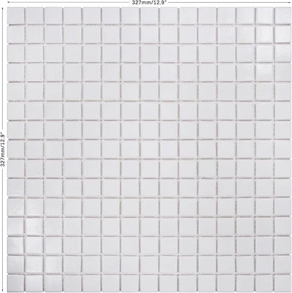 11.5 sq.ft White Glass Mosaic Tile for Bathroom, Pool, Kitchen Backsplash | Waterproof Wall & Floor Tile. Heat & frost resistant outdoors. Mesh-mounted easy install. Use any grout. Easy clean. 10pcs.
