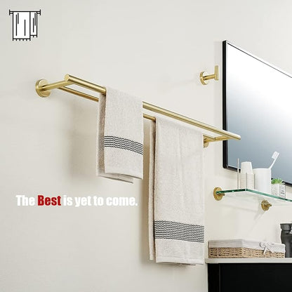 JQK Double Bath Towel Bar, Brushed Gold 33 Inch 304 Stainless Steel Thicken 0.8mm Towel Rack for Bathroom, Towel Holder Wall Mount, Useable Length 30 Inch, TB100L30-BG