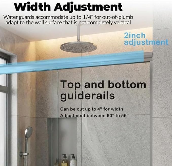 Sliding Shower Door, Aluminum Alloy Frame with 44-48" Adjustable Width x 72" Height, Features Double 6mm (1/4") Tempered Glass Panels, Silver Square Track, Space-Saving Bypass Design