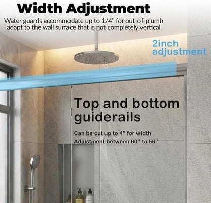 Sliding Shower Door, Aluminum Alloy Frame with 44-48" Adjustable Width x 72" Height, Features Double 6mm (1/4") Tempered Glass Panels, Silver Square Track, Space-Saving Bypass Design