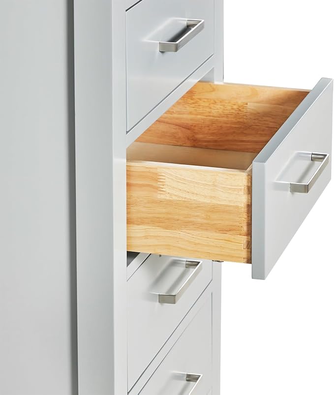 ARIEL Cambridge Bathroom Storage Cabinet - Solid Hevea Wood and Fully Assembled for Long-Lasting Durability and Sophisticated Finish, Freestanding Linen Bathroom Cabinet - 65”H x 20”W x 16”D, Grey