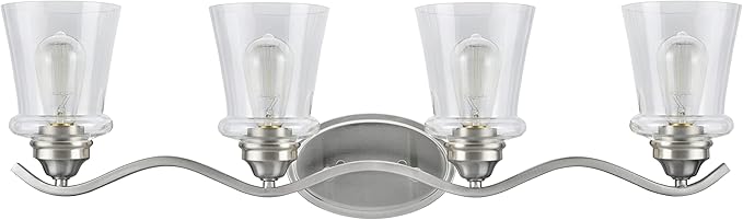 Aspen Creative 62118-1, Four-Light Metal Bathroom Vanity Wall Light Fixture, 33" Wide, Transitional Design in Satin Nickel with Clear Glass Shade