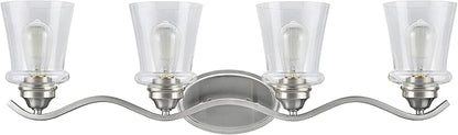 Aspen Creative 62118-1, Four-Light Metal Bathroom Vanity Wall Light Fixture, 33" Wide, Transitional Design in Satin Nickel with Clear Glass Shade