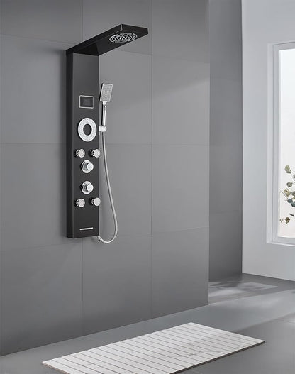 LED Shower Panel Tower System, 304 Stainless Steel Bathroom Shower Tower with 3 Body Massage Jets, Shower Column Wall Mounted