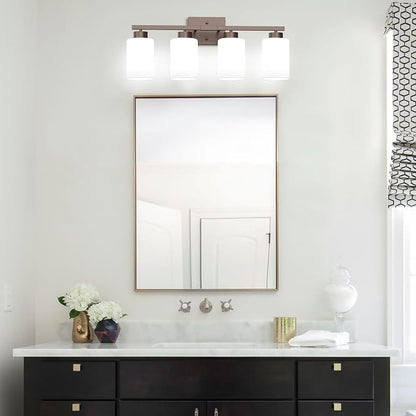 IZORRO Modern Bathroom Light Fixtures, 4 Light Oil-Rubbed Bronze Vanity Lights, Bathroom Lighting Fixtures Over Mirror with White Glass for Living Room Cabinet Bedroom