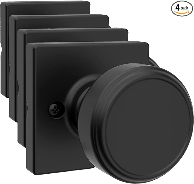 Kwikset Maven Dummy Door Knob, Single Sided Handle for Closets, French Double Doors, and Pantry, Matte Black Non-Turning Square Interior Push/Pull Door Knob, with Microban Protection (Pack of 4)