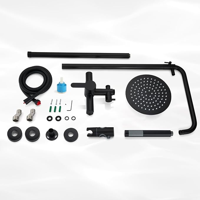 gotonovo Outdoor Shower Kit 304 Stainless Steel, Matte Black, 8 Inch | Rain Outdoor Shower Head and Handle Set Fixture System Faucet, Exposed Wall Mounted, for Outside Yard Pool Seaside/Indoor