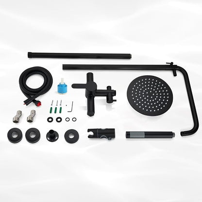 gotonovo Outdoor Shower Kit 304 Stainless Steel, Matte Black, 8 Inch | Rain Outdoor Shower Head and Handle Set Fixture System Faucet, Exposed Wall Mounted, for Outside Yard Pool Seaside/Indoor