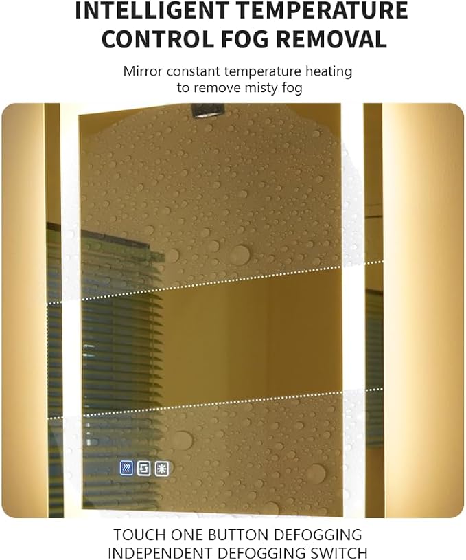 18 * 24inchesLED Mirror, Smart Bathroom Mirror with Lights, Anti-Fog, Tempered Glass, 3 Colors Dimmable, Front and Backlit, CRI 90+, Wall Mounted, Memory