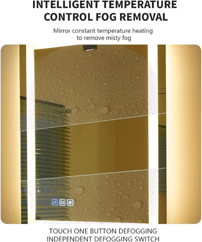 18 * 24inchesLED Mirror, Smart Bathroom Mirror with Lights, Anti-Fog, Tempered Glass, 3 Colors Dimmable, Front and Backlit, CRI 90+, Wall Mounted, Memory