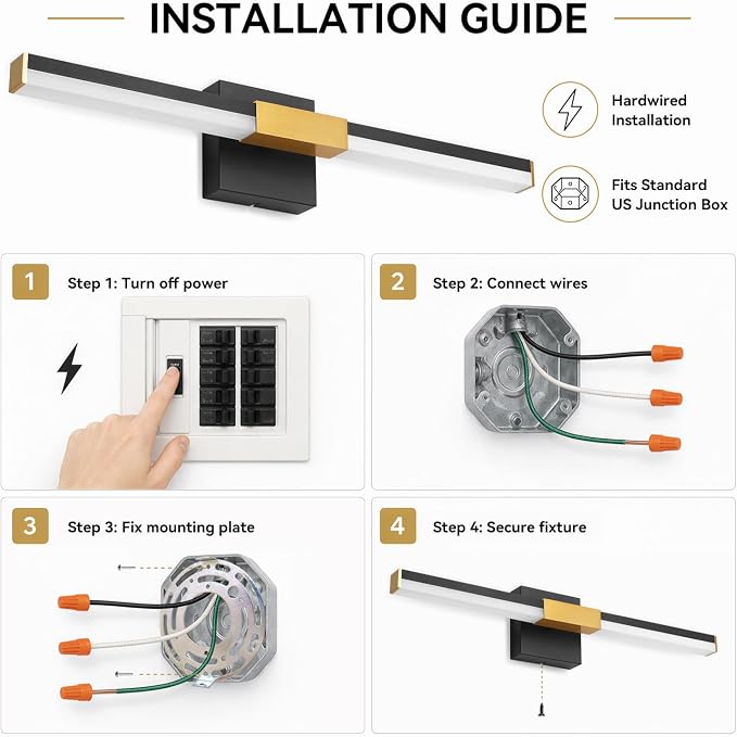 SOLFART Bathroom Vanity Lights 32-Inch: Black and Gold Dimmable 5 Color Temperature 360 Degree Rotation Bathroom Lights Over Mirror ETL IP44