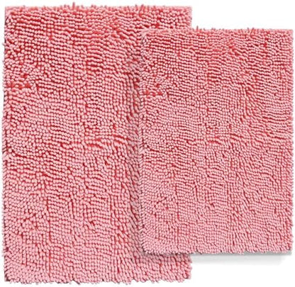RUN HELIX Pink Bath Rug Set 2 Piece, Thick Soft Absorbent Chenille, PVC Backing Quick Dry Microfiber Mats, Machine Washable Mats for Shower Floor, Shaggy Bathroom Runner Bathmat Accessories Decor