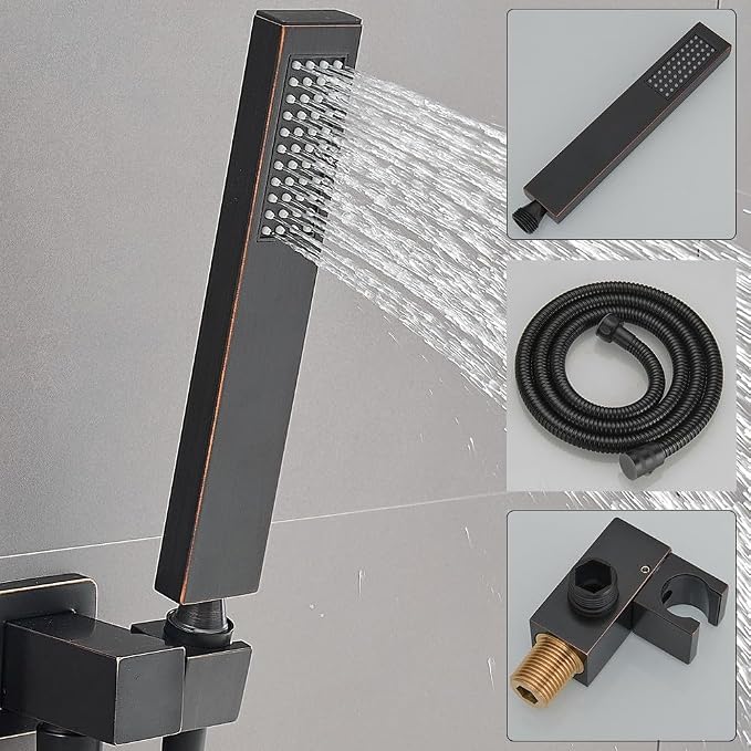 12 Inch Ceiling Mount Oil Rubbed Bronze Shower System Bathroom Luxury Rain Mixer Shower Combo Set Ceiling Rainfall Shower Head System (Contain Shower Faucet Rough-in Valve Body and Trim Kit)