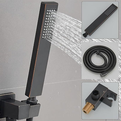 12 Inch Ceiling Mount Oil Rubbed Bronze Shower System Bathroom Luxury Rain Mixer Shower Combo Set Ceiling Rainfall Shower Head System (Contain Shower Faucet Rough-in Valve Body and Trim Kit)