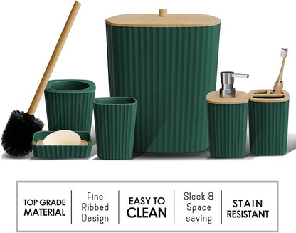 Clara Clark Bathroom Set - Hunter Green Bathroom Accessories Set, 6PC Bathroom Accessory Set, Bathroom Sets with Toilet Brush, Trash Can & Soap Dispenser