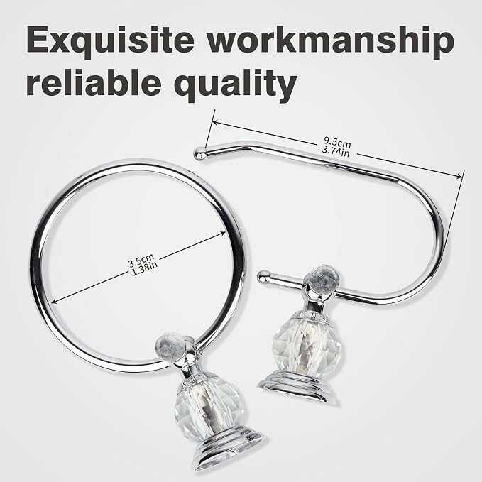 2 Pieces Sets Silver Crystal Series Toilet Paper Holder Wall Mouted Towel Ring, Gold Round Hand Towel Rack Decorative for Bathrooms