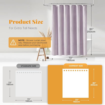BTTN Long Shower Curtain, 80 Inch Linen Textured Heavy Duty Waterproof Cloth Shower Curtain Set with 12 Plastic Hooks, Tall Luxury Simple Thick Fabric Shower Curtains for Bathroom, 72x80, Lavender
