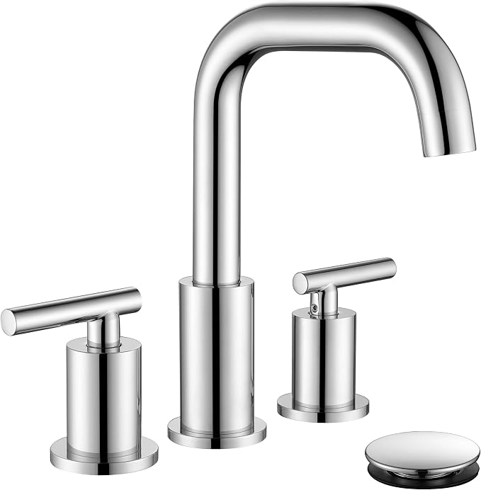 ChiLDano Bathroom Faucet 3 Hole, 2 Handle Chrome Bathroom Sink Faucet | Chrome 3 Hole Sink Faucet with Sink Drain and Water Faucet Supply Hose, Polished Silver Bathroom Water Faucets CH3166CP