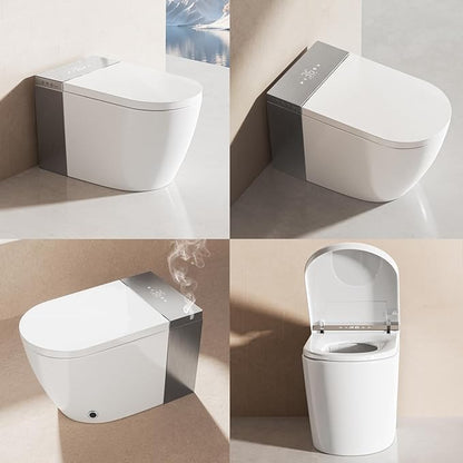 BONSAM Modern Smart Toilet for Seniors & Families, One Piece Tankless Bidet Toilet with Auto Open/Close Lid, Foam Shield, Heated Seat, Foot Kick Flush, Warm Water Wash, LED Night Light, Remote Control