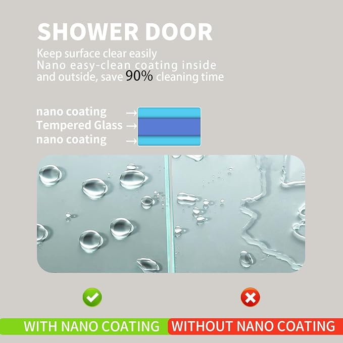 Shower Screen 36" x 76" Half Frameless Shower Wall Panel, Tempered Glass 3/8 inch, Easy to clean Coating, Fixed Glass Shower Door with Hardware (Brushed)