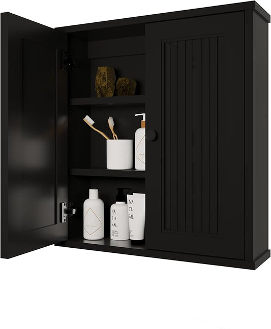 Waterproof WPC Wall-Mounted Bathroom Wall Cabinet Over The Toilet Storage Cabinet with Adjustable Shelves, Medicine Cabinet for Bathroom (Black)