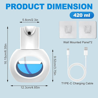 2 Pack Automatic Foaming Soap Dispenser, 15oz/420ml Smart Hand Soap Dispensers, Touchless Wall Mount with 4-level Adjustable, Rechargeable Foaming Hand Soap Dispenser for Bathroom Kitchen Office White