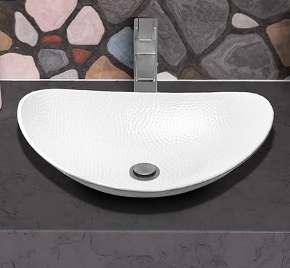 Monarch Abode Bathroom Sink – 19-Inch Harbor Vessel Bathrooms Countertop Sink, Bathroom Vessel Sinks, Above Counter Hand Hammered Classic White Aluminum Bath Sinks for Restroom Vanity or Powder Room