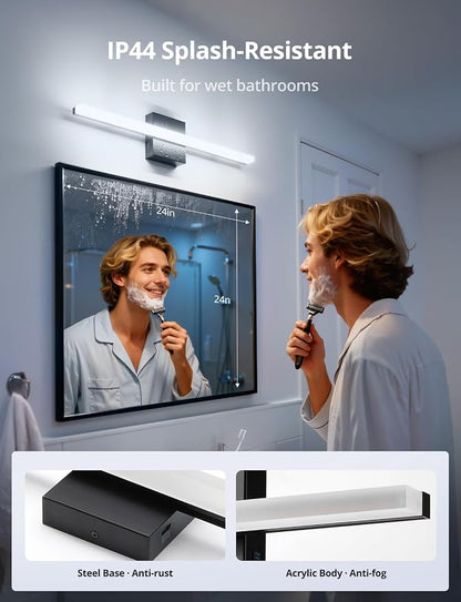 2 Pack 24Inch Long Vanity Light for Bathroom 5 Color Adjustable Modern, Bright 14W 1250LM Black Bath Bar Lighting Fixtures Over Mirror IP44 Rustproof Minimalist Led Wall Sconce for Powder Room