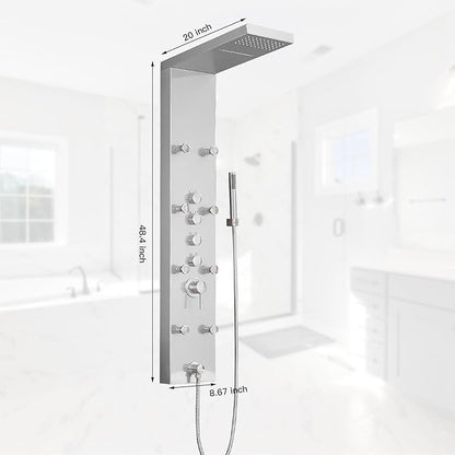 Shower Panel Tower System, 4 in 1 Stainless Steel Rainfall Shower Panels with 4-Functions, 8 Body Massage Jets, Handheld Head, Wall Mounted Brushed Nickel