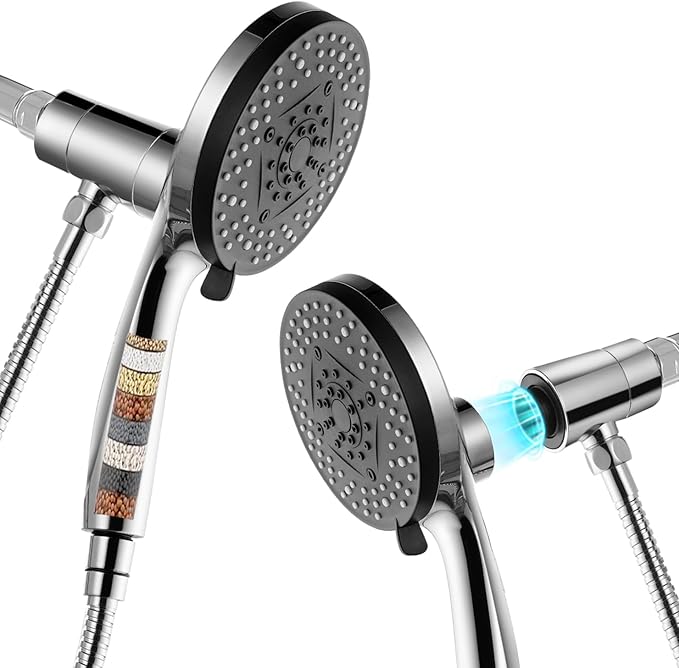 Filtered Magnetic Shower Head with Handheld Chrome | High Pressure 9Setting Handheld Shower Head,Magnetic Bracket,59 Inches Stainless Steel Shower Hose,Filter Element