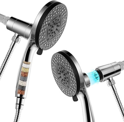 Filtered Magnetic Shower Head with Handheld Chrome | High Pressure 9Setting Handheld Shower Head,Magnetic Bracket,59 Inches Stainless Steel Shower Hose,Filter Element