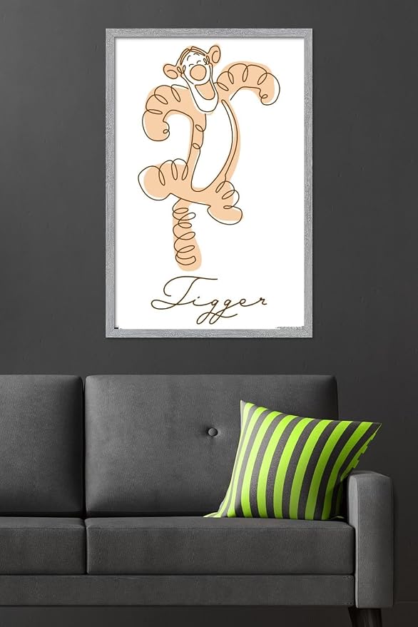 Trends International Disney Simple Moments Line Art - Tigger Wall Poster, 34L x 22.4W, Gray Framed Version