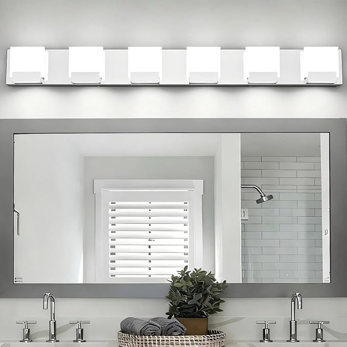 6 Light Bathroom Vanity Light - Modern LED Bathroom Lights - Chrome Lighting Fixtures Over Mirror for Bath 6000K Cool White