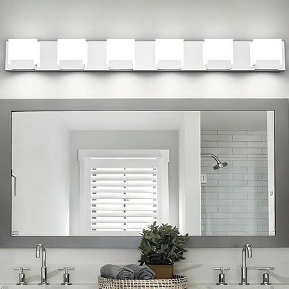 6 Light Bathroom Vanity Light - Modern LED Bathroom Lights - Chrome Lighting Fixtures Over Mirror for Bath 6000K Cool White
