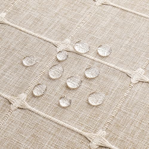 MitoVilla No Hooks Needed Boho Farmhouse Shower Curtain with Snap-in Liner, Cotton Linen Fabric Shower Curtains with Tassels for Rustic Neutral Bathroom Decor, Tan/Taupe, 72 x 74