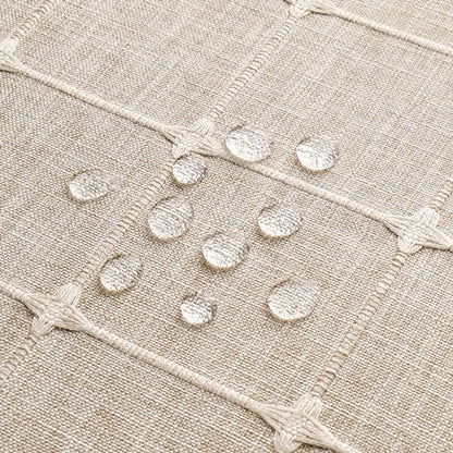 MitoVilla No Hooks Needed Boho Farmhouse Shower Curtain with Snap-in Liner, Cotton Linen Fabric Shower Curtains with Tassels for Rustic Neutral Bathroom Decor, Tan/Taupe, 72 x 74