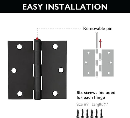 Design House 6-Pack Matte Black Door Hinges – 3.5-inch x 3.5-inch – Square Corner Radius Steel Door Hinge – Fits Standard Doors – Design House 185934