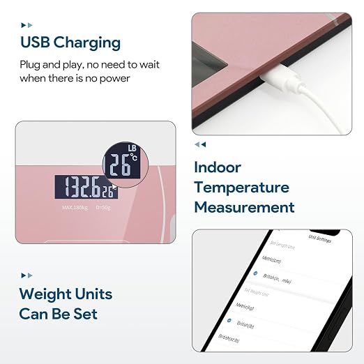 Smart Body Fat Scale with Led Display - Digital Bathroom Scale with Bluetooth, Accurate Body Composition Measurement, Muscle Mass, BMI, and Body Water Analysis (Pink)