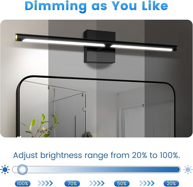 Modern Bathroom Vanity Light 40 inch, 22W Dimmable 6CCT Led Bathroom Light Fixture Over Mirror, Black Bar Vanity Light for Mirror FCC Certificated