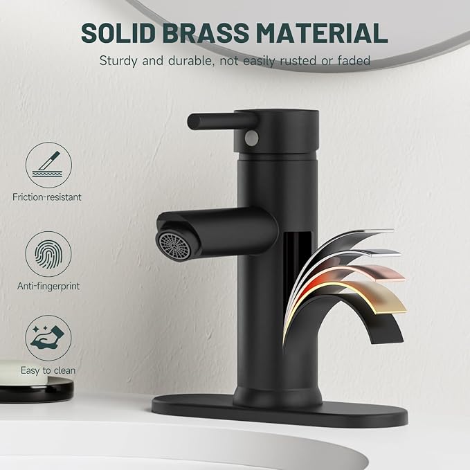2 Pack Bathroom Faucet for 1 or 3 Holes, Matte Black, Brass | Single Handle Bathroom Sink Faucets, Modern Commercial Lavatory Vanity Faucet,with Deck Plate and Supply Line, Pop Up Drain