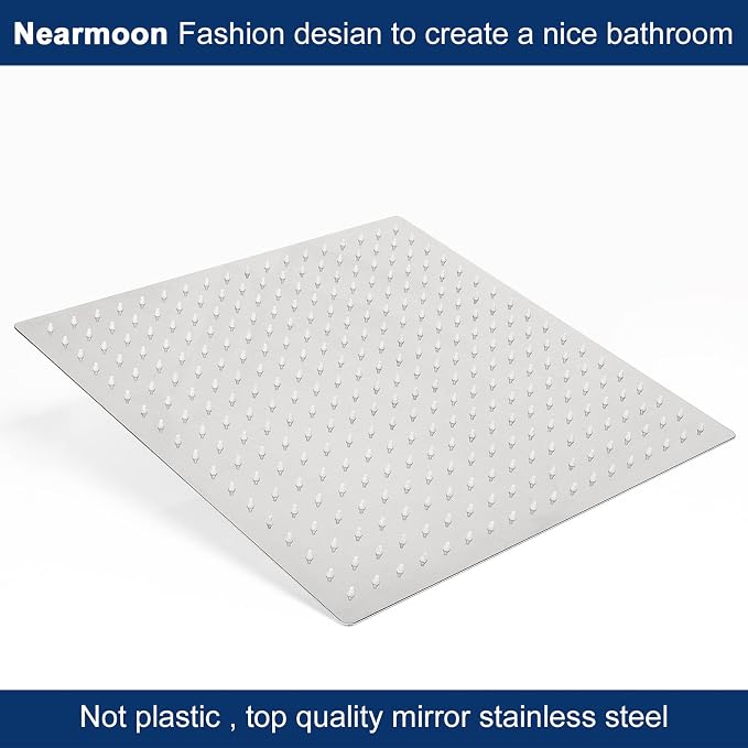 NearMoon Rain Shower Head With Shower Arm, Ceiling Mount Square Shower, Stainless Steel Ceiling Rainfall Showerhead- Waterfall Full Body Coverage (16 Inch, Chrome Finish)