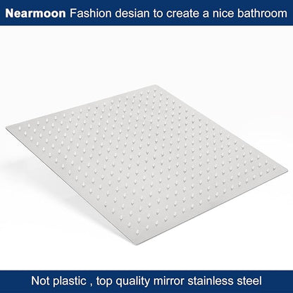 NearMoon Rain Shower Head With Shower Arm, Ceiling Mount Square Shower, Stainless Steel Ceiling Rainfall Showerhead- Waterfall Full Body Coverage (16 Inch, Chrome Finish)